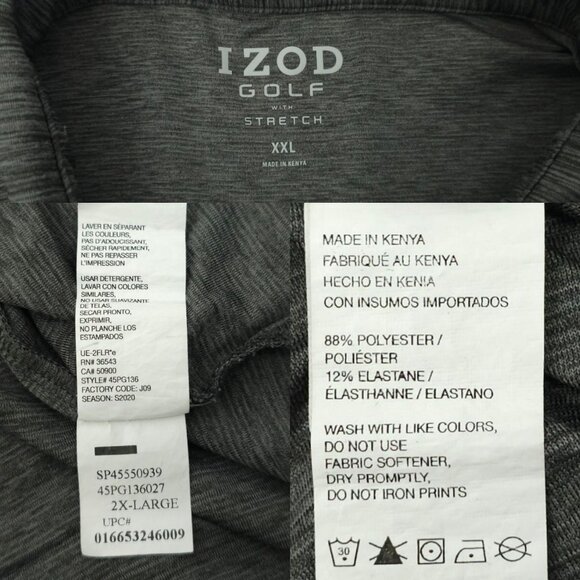 Izod Golf Stretch Polo Shirt Mens XXL Performance Lightweight Gray Short Sleeve - Picture 6 of 16